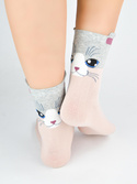 Skarpety bawełniane kot buźka SB156 mix - Noviti