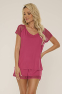 Letnia piżama damska z krótkimi spodenkami De Lafense 766 Caramel fuksja