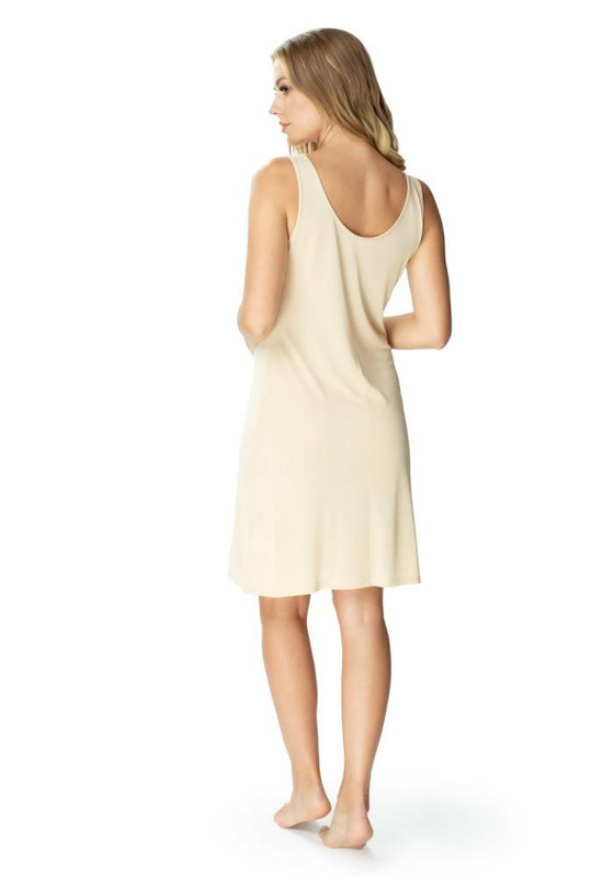 Beżowa halka Mewa 4127 Amelia z jedwabiu Vistex z ozdobnym dekoltem