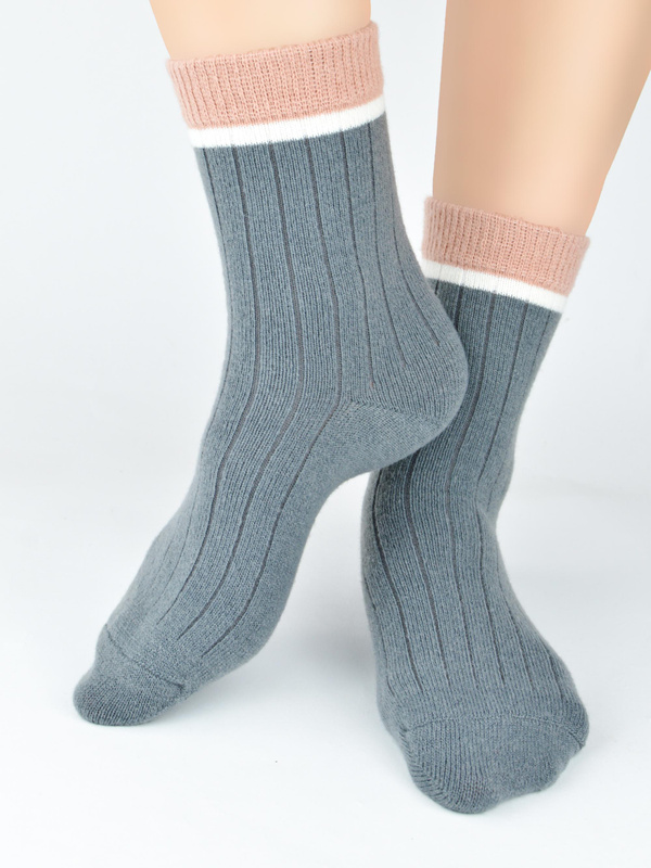 Skarpety damskie z wełną mix 6 par SB 139 tonacja szaro- różowa - Noviti