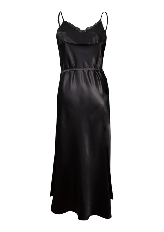 Wiązana w pasie halka Ife - satyna czarny - Dkaren