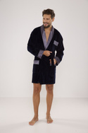 Welurowy, elegancki szlafrok męski De Lafense - 772  z satynowym wykończeniem