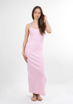 Dopasowana sukienka DK-K-P7 - jasny róż bawełna prążki - Dkaren