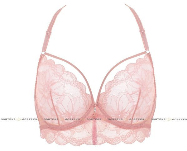 Koronkowy, miękki biustonosz Gorteks Charlize/B2 z paseczkami i ozdobnym tyłem / różowy