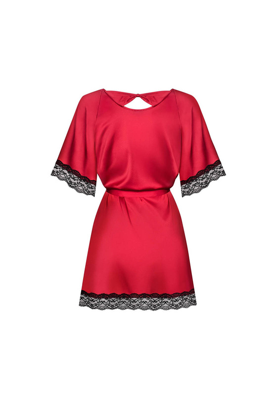 Seksowny czerwony szlafrok z koronką Obsessive Sensuelia