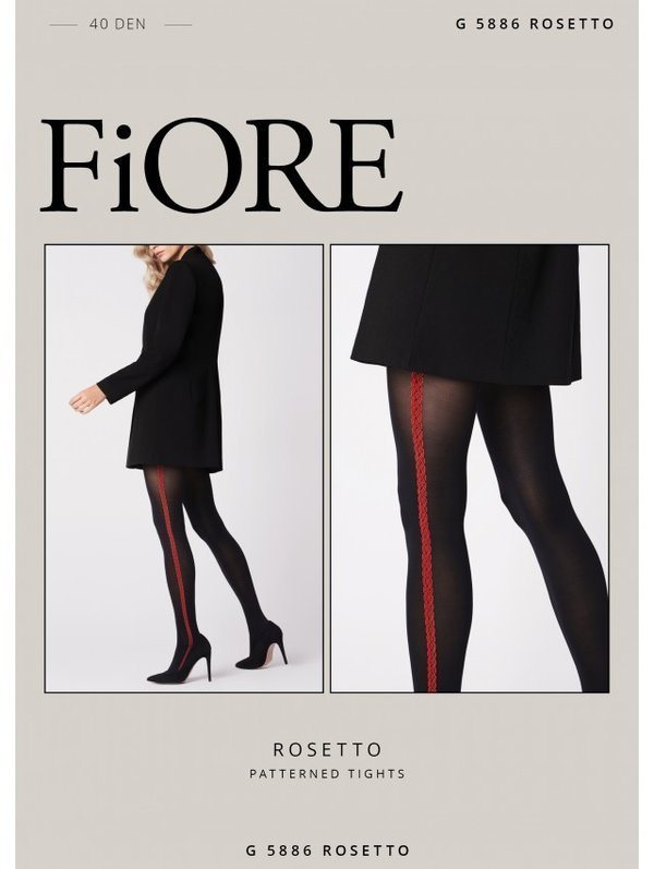 Czarne rajstopy z czerwonym lampasem z boku Fiore ROSETTO