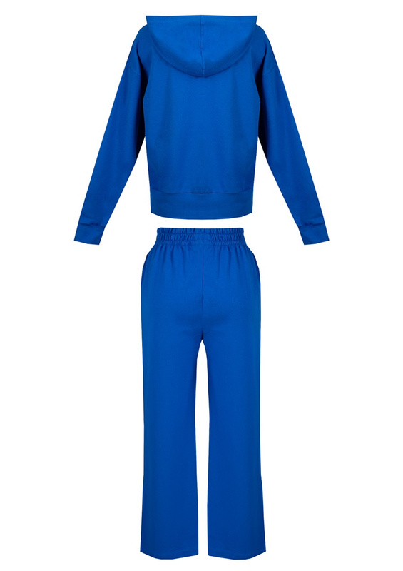 Komplet sportowy bluza z kapturem i "kangurką" oraz szerokie spodnie Dk-k-b8 - bordo bawełna - Dkaren