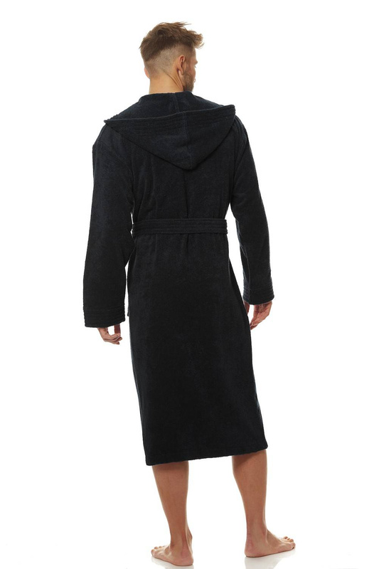 Długi męski szlafrok frotte L&L 2104 ciemno szary/antracytowy