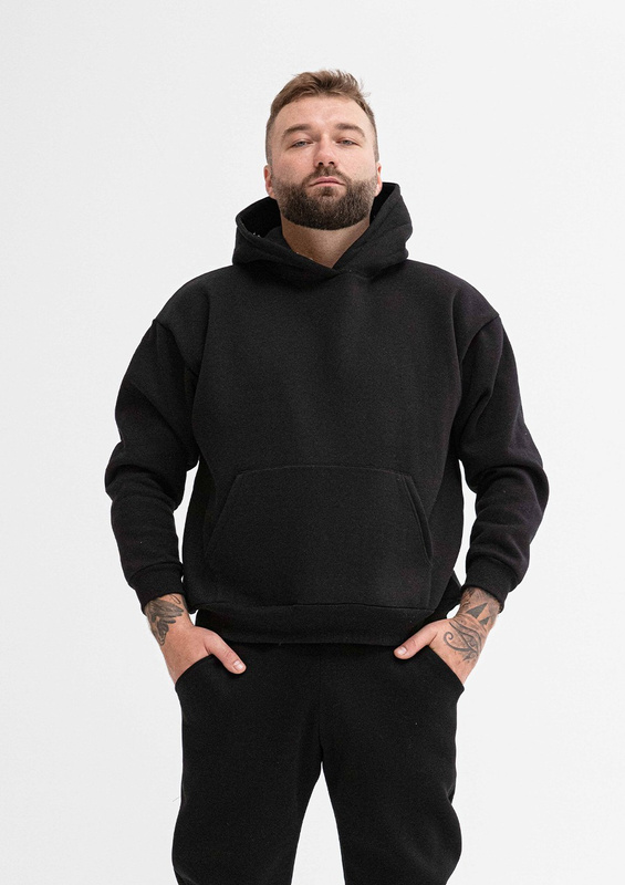 Sportowa bluza męska z kapturem DK-K-B14 męska - czarny bawełna gruba - Dkaren