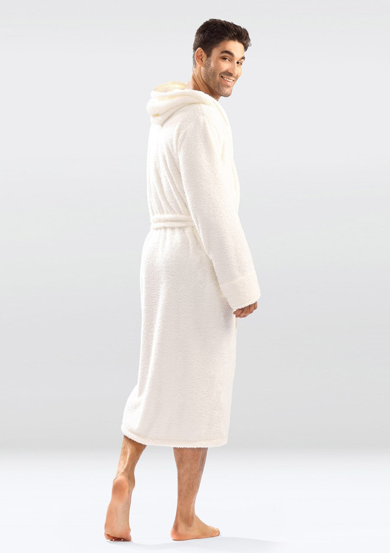 Puchaty szlafrok/ podomka męska z kapturem 130 czerwony- Dkaren