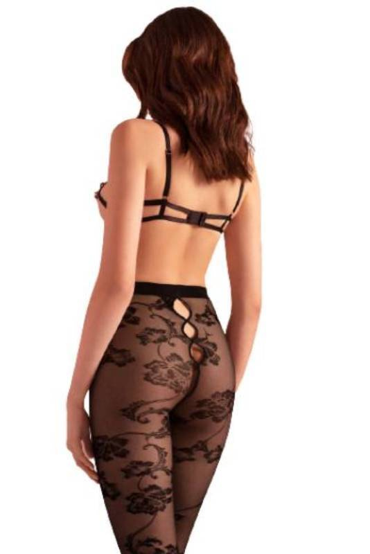 Czarne wzorzyste rajstopy z dziurką z tyłu Fiore WILD DREAM 30 DEN