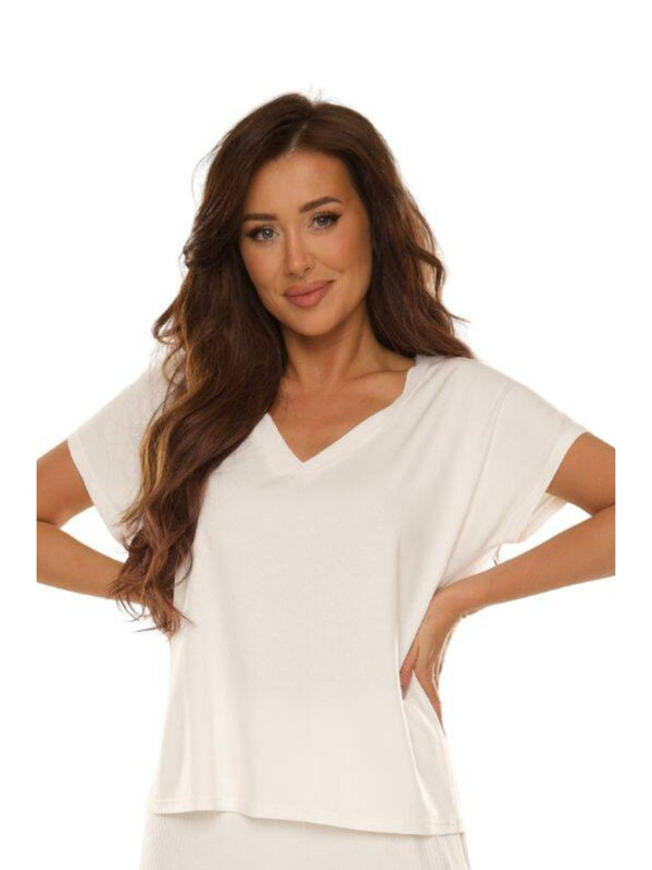 Luźna bluzka damska z dekoltem V De Lafense Vendy 774 w kolorze ecru