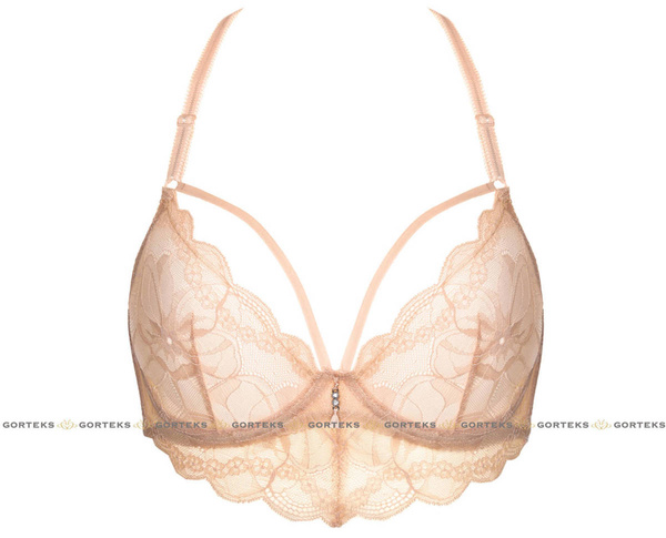 Koronkowy, miękki biustonosz Gorteks Charlize/B2 z paseczkami i ozdobnym tyłem / beżowy