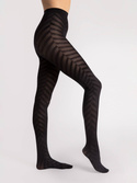 Rajstopy grube w fantazyjne ukośne paski Fiore BLACK CHANCE 60 den