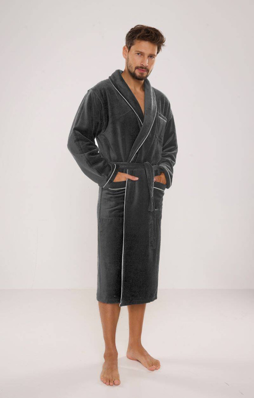 Elegancki grafitowy szlafrok męski frotte De Lafense Manuele 735
