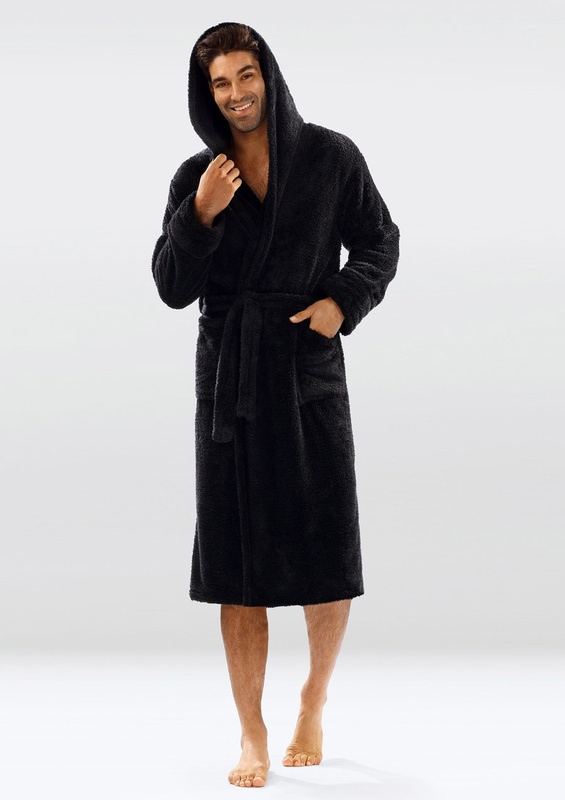 Puchaty szlafrok/ podomka męska z kapturem 130 czerwony- Dkaren