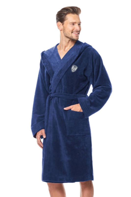 Szlafrok męski z kapturem L&L IWO w kolorze navy