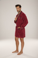 BAWEŁNIANY, elegancki szlafrok męski burgund De Lafense Noble- 866 z satynowym wykończeniem