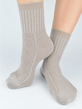 Skarpety damskie z wełną w prążek SB142 cappucino - Noviti