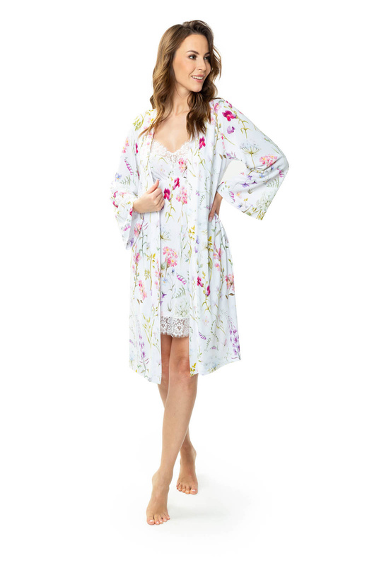 Kolorowy peniuar w kwiaty Mewa Flores  6538