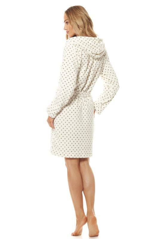 Biały szlafrok damski w kropki L&L 7119 krop/biały/graf