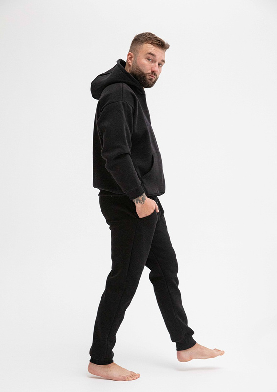 Wygodny dres męski Dk-k-b14 czarny bawełna gruba - Dkaren