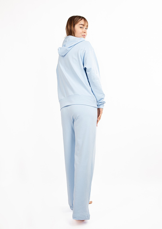 Komplet sportowy bluza z kapturem i "kangurką" oraz szerokie spodnie Dk-k-b8 - błękit bawełna - Dkaren