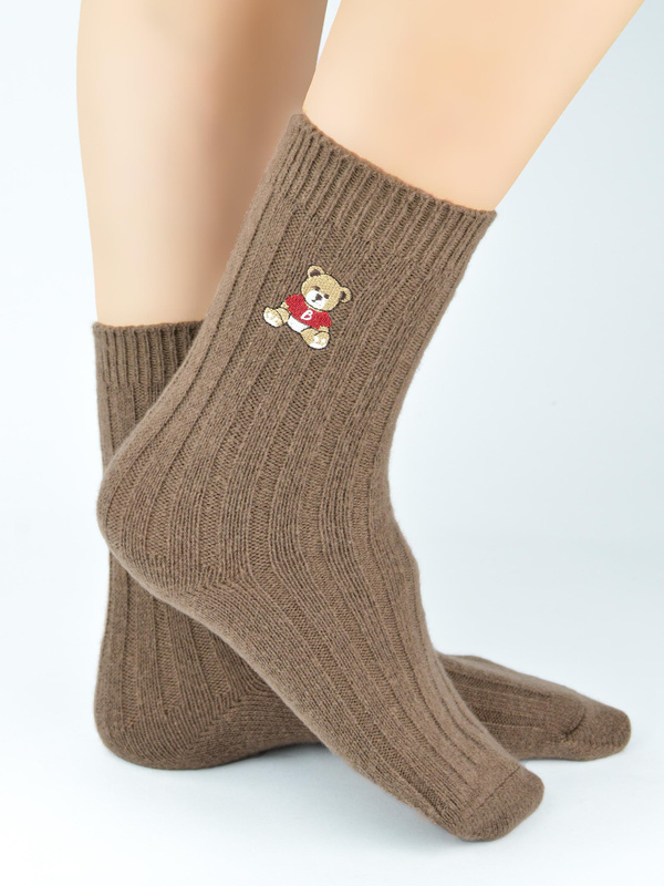 Ciepłe skarpety z prawdziwą wełną miś SW025 kawa - Noviti