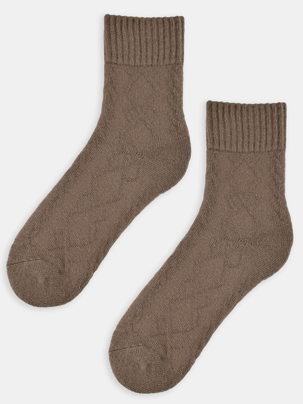 Słodkie skarpety damskie ZYGZAK, ala sweterek z prawdziwą wełną SB136 brąz- Noviti