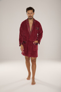 BAWEŁNIANY, elegancki szlafrok męski burgund De Lafense Noble- 866 z satynowym wykończeniem