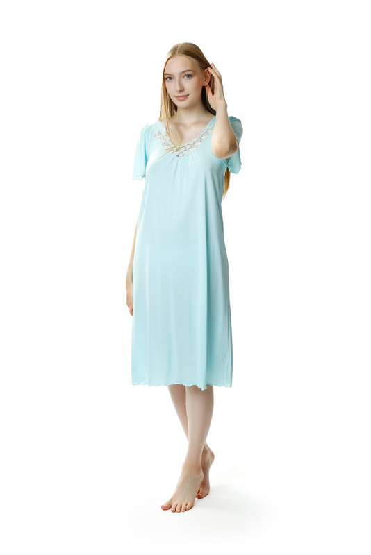Długa koszula nocna Mewa 4112 Beatriz z jedwabiu Vistex miętowy
