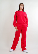 Komplet sportowy bluza z kapturem i "kangurką" oraz szerokie spodnie Dk-k-b8 - malina bawełna - Dkaren