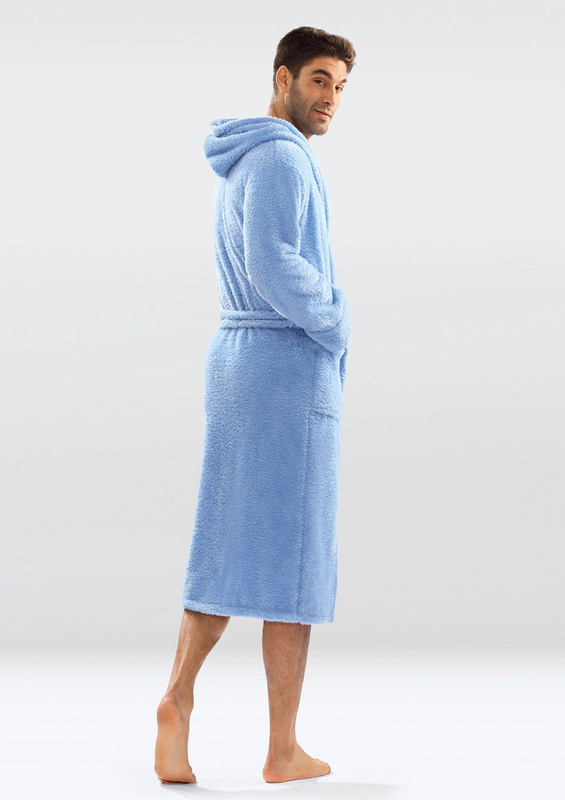 Puchaty szlafrok/ podomka męska z kapturem 130 czerwony- Dkaren