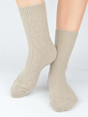 Słodkie skarpety damskie romby, ala sweterek z prawdziwą wełną SB135 beż - Noviti