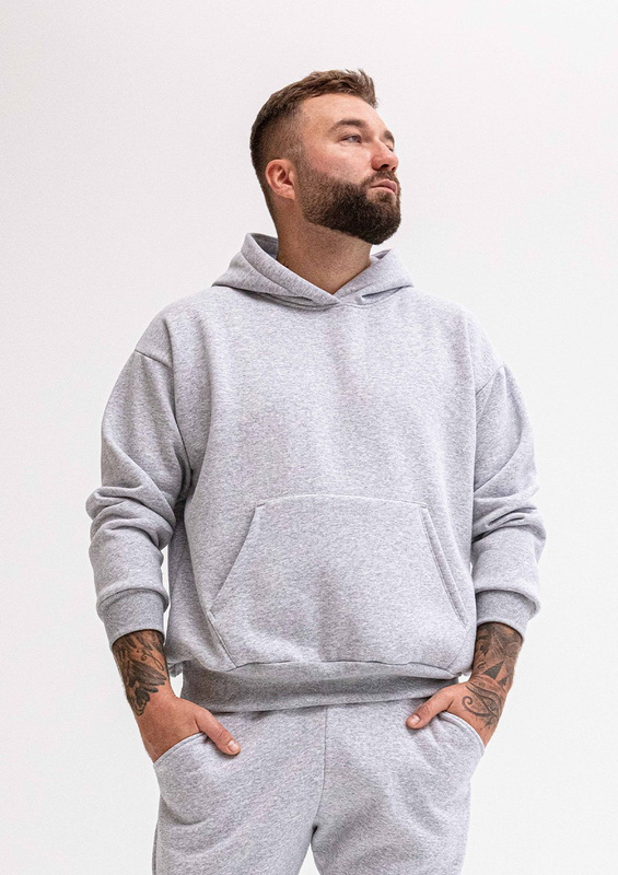 Sportowa bluza męska z kapturem DK-K-B14  szary bawełna gruba  - Dkaren