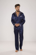 Elegancka satynowa piżama męska De Lafense 939 granatowa