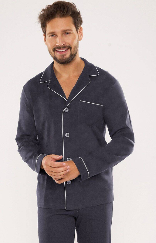 Rozpinana grafitowa, bawełniana piżama męska De Lafense 729 Norberto