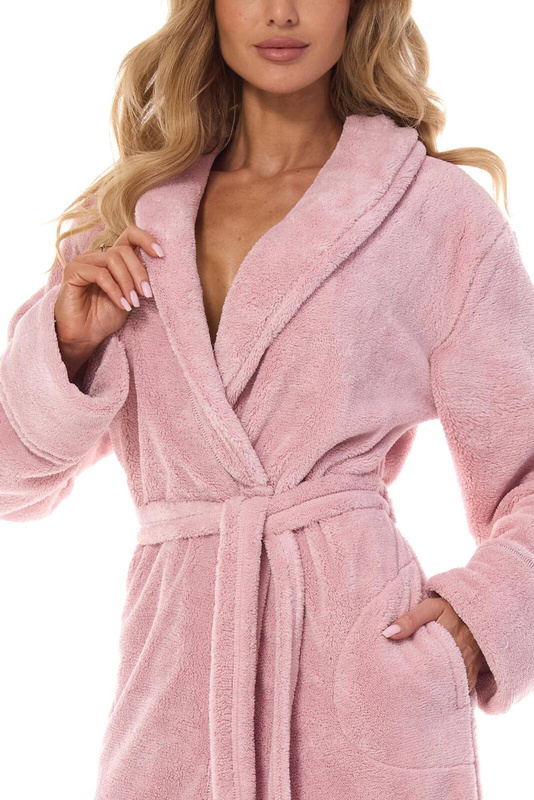 Elegancki długi szlafrok z kołnierzem L&L 2413 CAMELIA baletowy