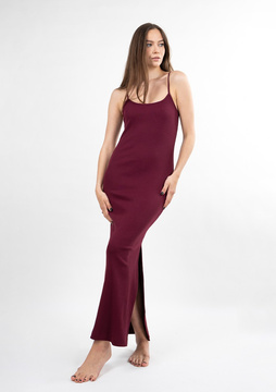 Dopasowana sukienka DK-K-P7 - bordo bawełna prążki - Dkaren