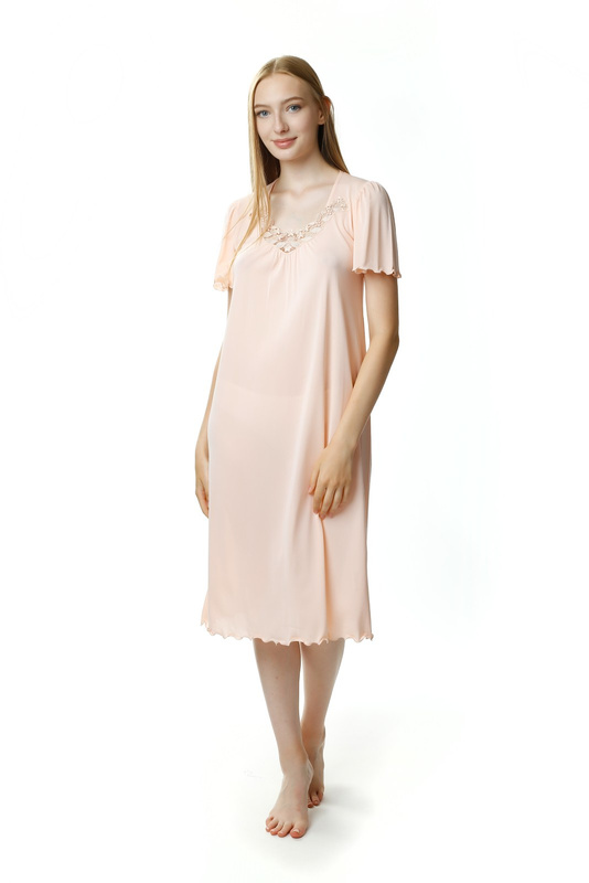 Długa koszula nocna z jedwabiu Vistex łososiowy Mewa 4112 Beatriz