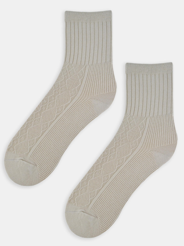 Skarpety damskie z wełną w prążek SB142 cappucino - Noviti