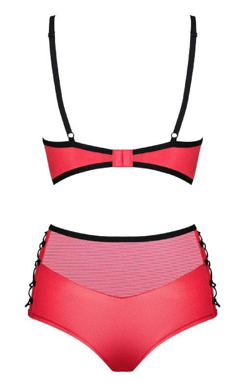 Czerwony "skórzany" biustonosz Leatheria - komplet 2-częściowy z figami