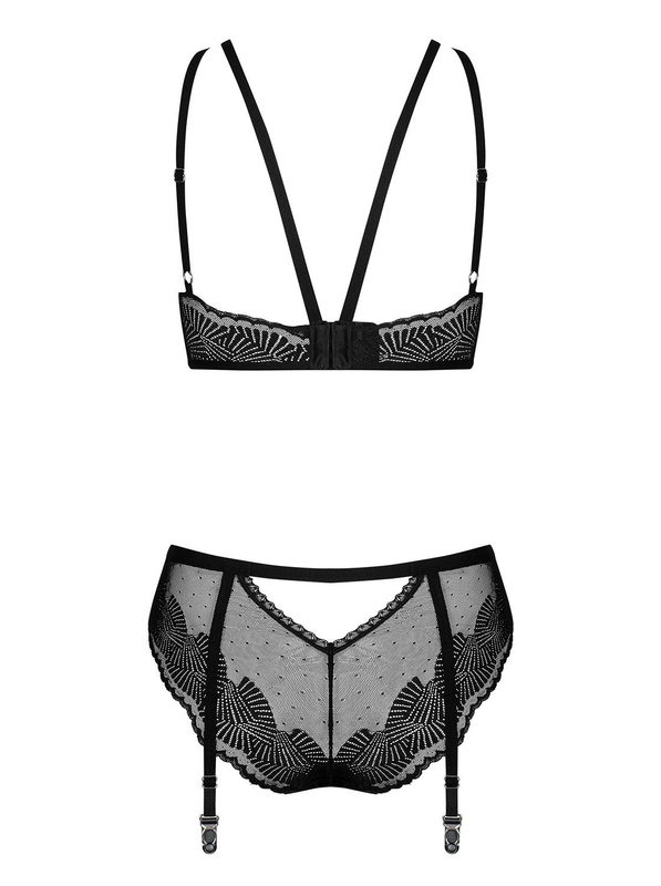 Sexy komplet biustonosz i figi z paskami do pończoch Obsessive Allastia