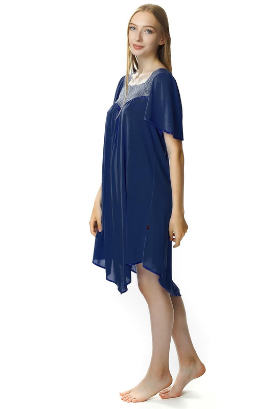 Damska koszula nocna Józefina symetryczne wycięcie 0388 granatowy - Mewa