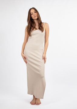 Dopasowana sukienka DK-K-P7 - beż bawełna prążki  - Dkaren