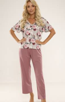 Piżama De Lafense 720 FINESS krótki rękaw, spodnie JAGODA