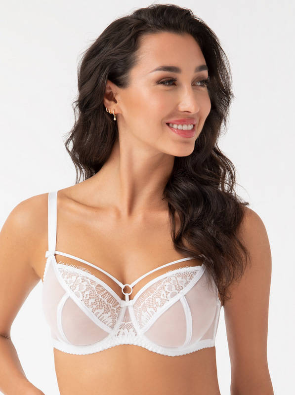 Miękki biały biustonosz z paseczkami na dekolcie Gorsenia K496 PARADISE