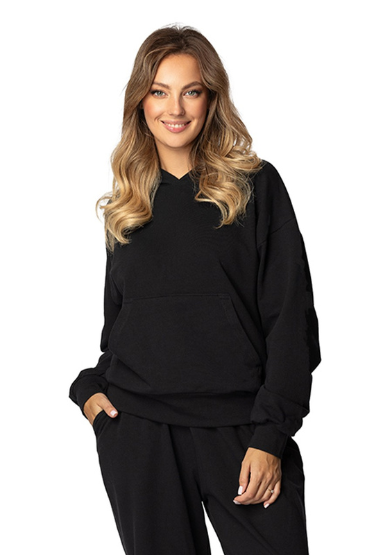 Modna bluza z kapturem DK-K-B8 - niebieski bawełna - Dkaren