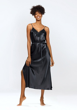 Wiązana w pasie halka Ife - satyna czarny - Dkaren