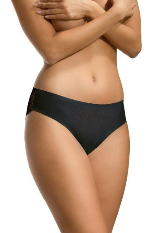 Oddychające czarne bezszwowe figi z koronką Babell 2003